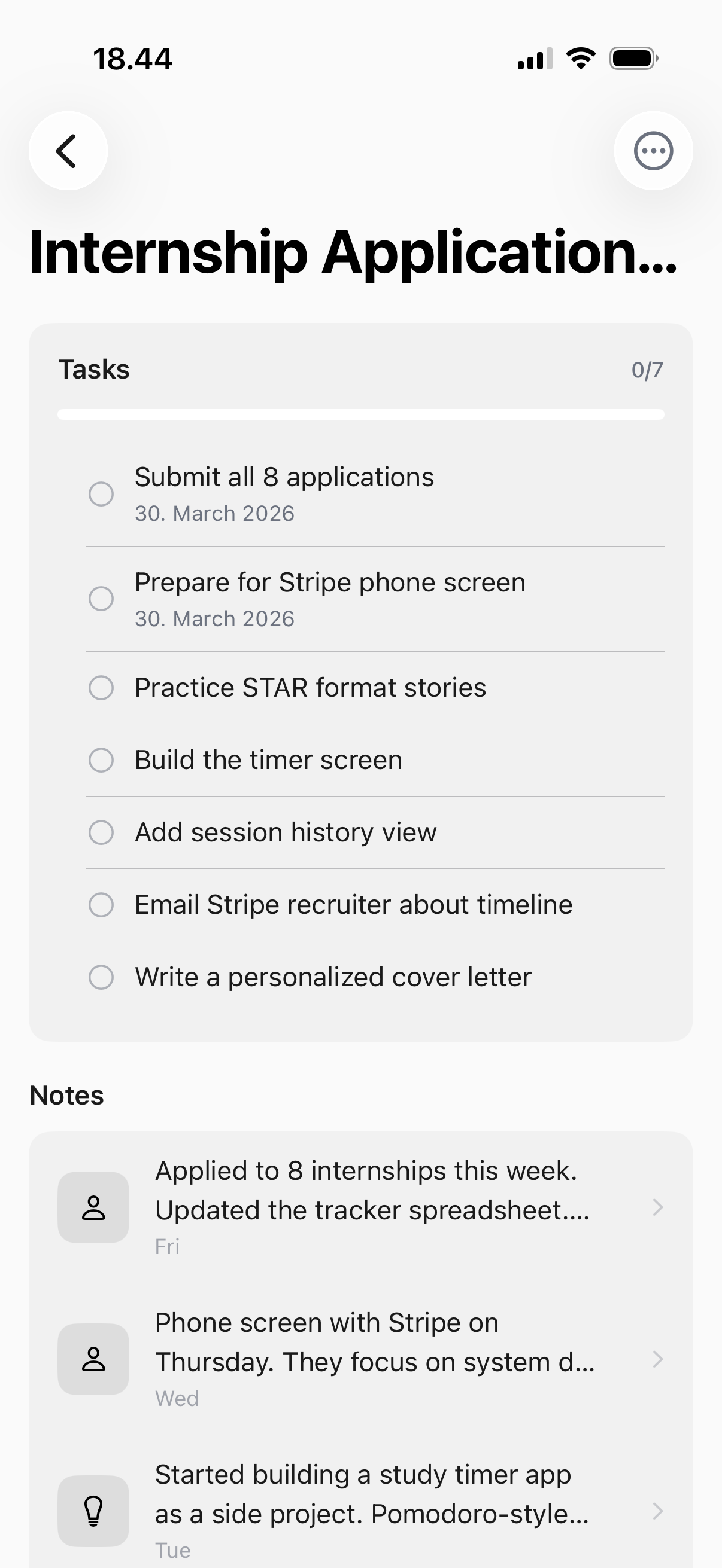 Auto-detected project grouping related notes and tasks into one view